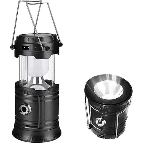Lanterne solaire de camping, lanterne de jardin rechargeable, lampe torche pour éclairage de tente (noire) (1/5)
