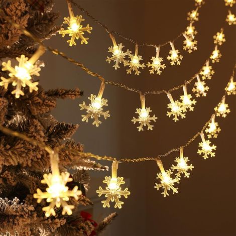 YMYNY Guirlande lumineuse solaire d'extérieur, 30 LED, 6.5 m, décoration lumineuse étanche, flocon de neige, décoration de Noël pour chambre à coucher, jardin, terrasse (blanc chaud) (1/4)