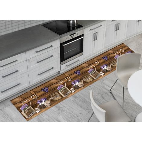Tappeto Passatoia Cucina Antiscivolo Stampa Digitale Dis. Lavanda Cuor Carretto, misura50x90coloreLavanda (1/5)