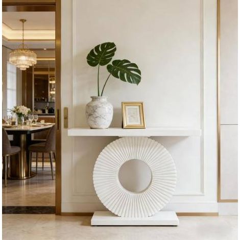 Mesa consola de entrada blanca 100 x 30 x 79 cm de MDF y metal, base geométrica (1/5)