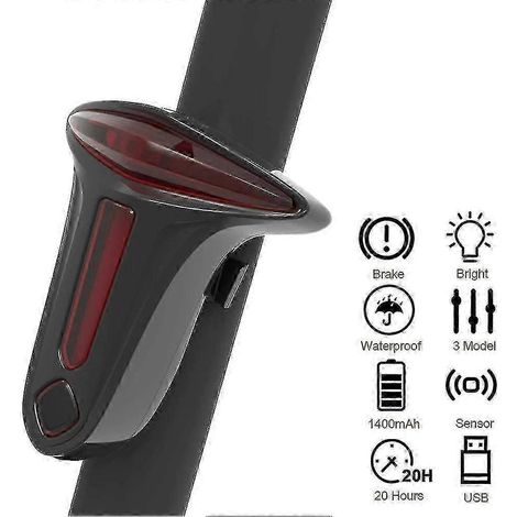 Luces traseras para bicicleta tipo T con freno de inducción inteligente, luz trasera LED de seguridad, luz trasera recargable por USB SZRH AM