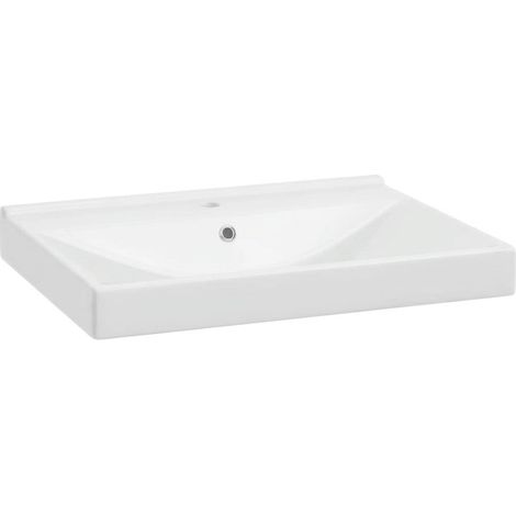 Plan vasque en céramique 61,5 x 46,5 cm - blanc brillant - avec trop-plein - Naturel Verso