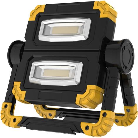 Projecteur Led Rechargeable, Lampe De Travail Avec 2 Phares Cob, 3 Modes, 20w 5000 Mah Batterie Externe, Projecteur De Chantier Led Pliable Avec Rotation À 360° Pour Camping, Réparation Jaune (1/5)