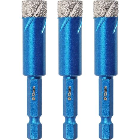 3 Stück Diamantbohrer Fliesenbohrer Set 12mm, Sechskant-Schaft fliesenbohrer set- Lochsäge für Keramik, Granit, Glas, Porzellan, Fliesen, Feinsteinzeug, Mauerwerk, Marmor (1/4)