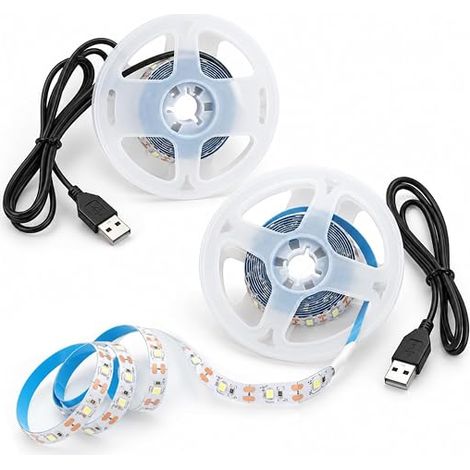 2 Pièces 2m 5V Ruban LED Alimenté par USB Blanc Froid 6000K, 4M, 240LEDs Luminosité Flexible SMD2835 IP20 Non Étanche, USB Ruban LED pour Décoratif DIY, Rétroéclairage TV, Chambre, Cuisine Intérieur (1/5)