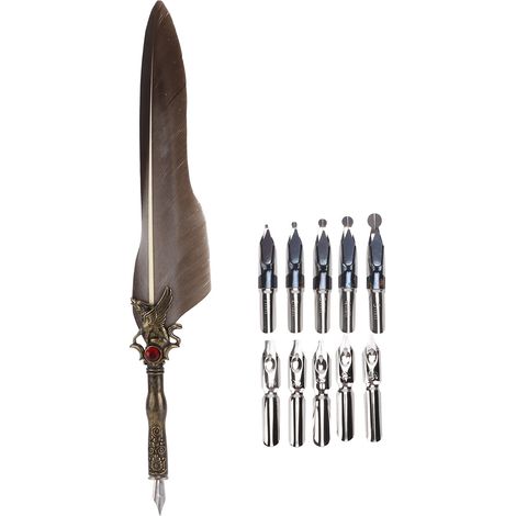 Feather Pen Craft Retro Carved Stainless Steel Dip Pencil for Signature Gift Table Decoration(GrayBlack ) (1/5)
