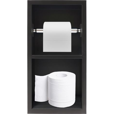Niche Salle De Bain Encastrée - 1 Unité - Acier Inoxydable 304 - Avec Repose-Pieds Et Porte-Rouleau - Pour Douche Et Toilette - Noir 18x10x34cm (1/5)