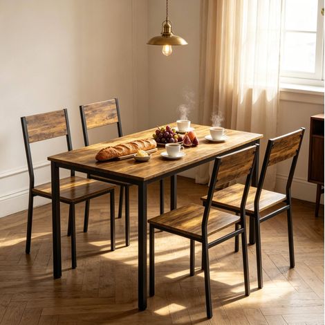 Conjunto de mesa y sillas de comedor de 5 piezas, estilo industrial, negro y marrón HAVRYA (1/5)