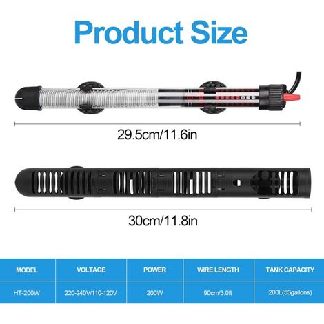 Chauffage Aquarium, 200W 30-200L Chauffage d'aquarium, Chauffage Aquarium Réglable avec Ventouse, pour Aquariums et Aquariums (220-240V)