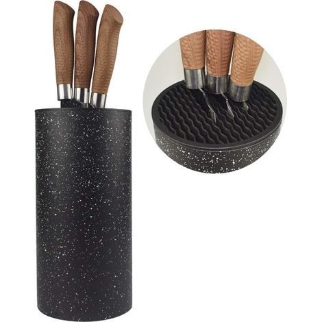 Support de rangement universel pour couteaux Freedom, bloc porte-couteaux sans couteaux, porte-couteaux rond en résine - Noir à pois flocons de neige (1/5)
