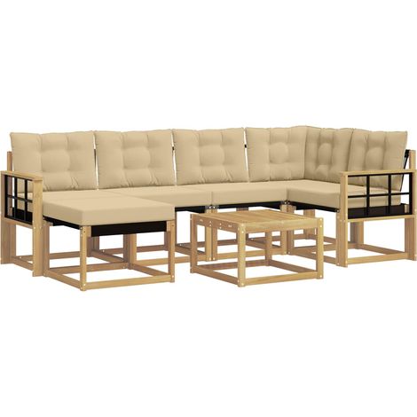 Outdoor Sofa Set with Cushion 7 pcs White and Beige vidaXL