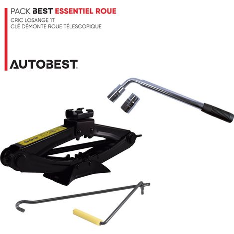 Pack BEST ESSENTIEL ROUE Cric losange 1t et clé démonte roue télescopique
