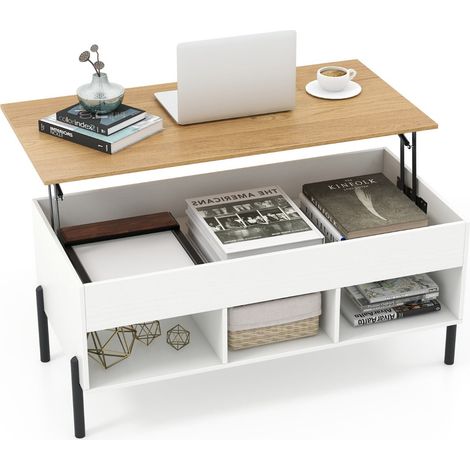 Mesa de centro elevable de 100 x 50 x 45 cm con espacio de almacenamiento oculto uso funcional moderno madera de ingeniería blanca 200018894