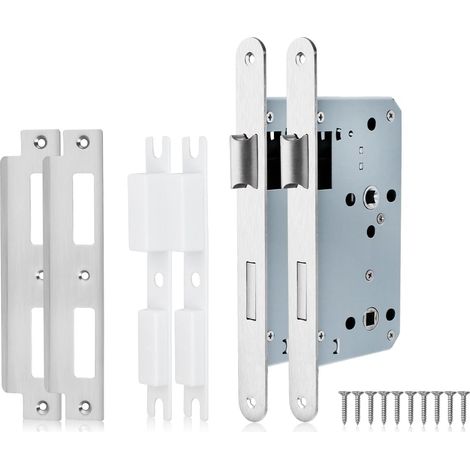2 PCS satin nickel Serrure de salle de bain 7250 Serrure à encastrer en acier inoxydable Trou européen pour portes intérieures et de salle de bain, verrouillage réversible (1/4)