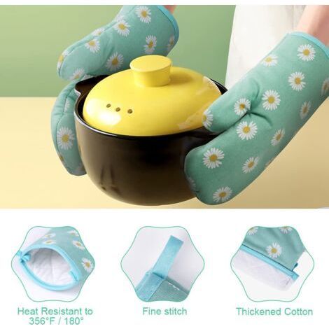 Gants de Four, 1 Paire Gants de Cuisine Coton avec 2 Maniques Cuisine, Lavable Gant Cuisine Four, Gants de Cuisine Antidérapants, Gant Cuisine Anti Chaleur pour Barbecue (1/5)