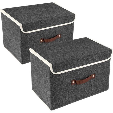 Faltbare Aufbewahrungsbox mit Deckel, 2 Stück, Schwarz, 38x25x25 cm (1/5)