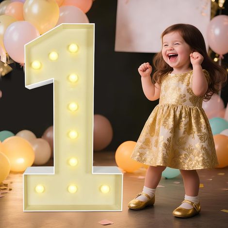 Chiffre lumineux décoratif : grand chiffre de 3 pieds (environ 90 cm), idéal pour les fêtes, anniversaires, mariages, fiançailles, célébrations et plus encore chiffre 1, facile à assembler. (1/5)