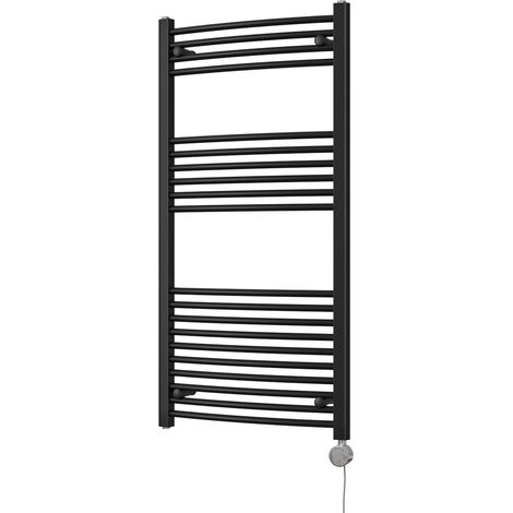 Zennor - Black Electric Towel Rail H1200mm x W600mm Curved 600w Thermostatic (1/3)