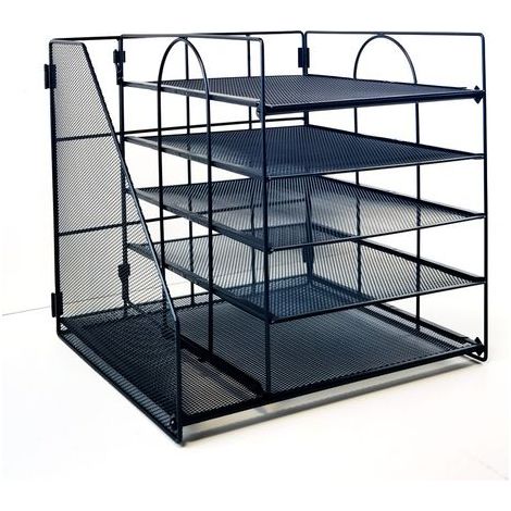 Organizador de escritorio Tommoy01 de 5 niveles con carpeta, bandejas y soporte para documentos, color negro. (1/5)