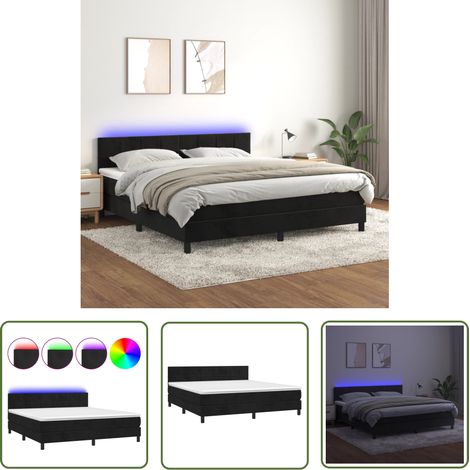 The Living Store Sommier à lattes de lit avec matelas et LED Noir 180x200 cm - Lit Plateforme - Lit Capitonné - Lit Design - Lit Velours - Lit Avec Rangement (1/5)