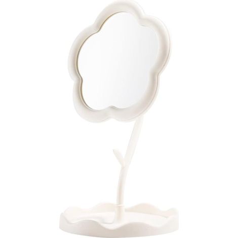 Miroir de maquillage - Miroir de bureau blanc à motif floral - Miroir compact - Décoration pour chambre d'enfant, salle de bain ou chambre à coucher - Cadeau d'anniversaire (1/5)
