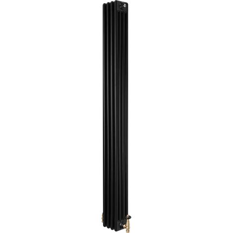 Traditional 4 Column Radiator & Valves - 1800 x 200mm -  Black