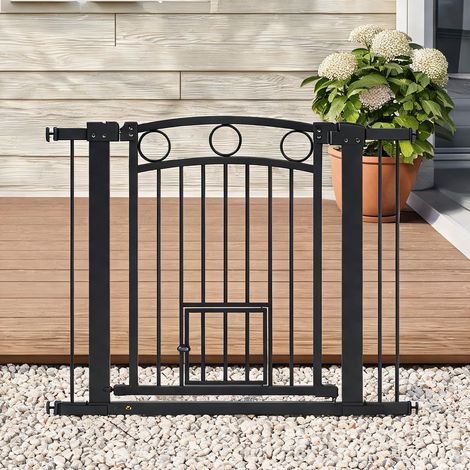 Barrière de sécurité pour animaux extensible noire avec porte (1/5)