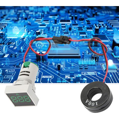 Mini ampèremètre numérique avec voyant LED, affichage LED, témoin carré (vert) (1/5)