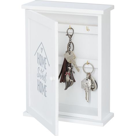 Relaxdays Cassetta Portachiavi da Muro, in Legno, Design Home Sweet Home, Rustico, Appendichiavi, 29 x 22 x 8 cm, bianco