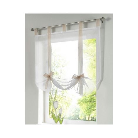 1 Piece Roman Curtain Adorable Knot Sitting Bedroom Style Embroidered Voile Window - White - 140cmx1 (1/4)