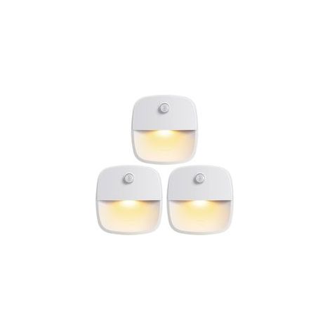 Lot de 3 veilleuses LED à détecteur de mouvement, lampe intelligente à piles pour meuble, chambre, ABS blanc (1/5)