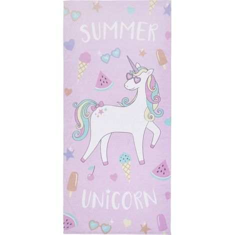 Catherine Lansfield Summer Unicorn - Telo mare in cotone, 76 x 160 cm, colore: Rosa (1/2)