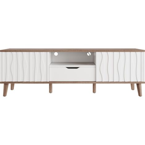 Mueble TV con LED y puerta corredera para TV hasta 70" 160 x 40 x 52 cm blanco (1/5)