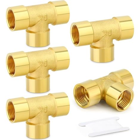 5Pcs Brass Tee Fitting, 1/4" x 1/4" x 1/4" BSP Female Pipe Fittings (1/4)