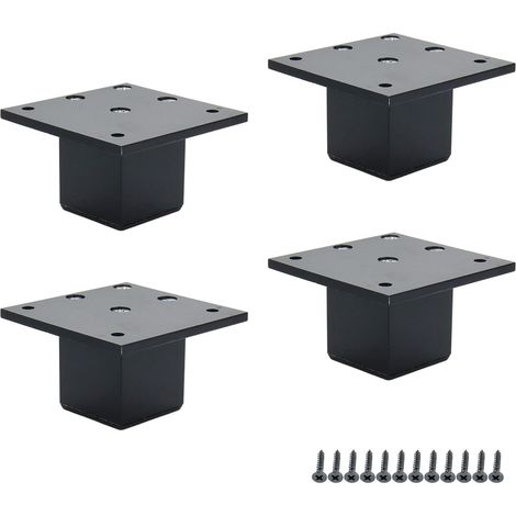 Un ensemble de 4 pieds de meubles en métal, tubes carrés de 5 cm de haut, adaptés aux armoires, tables, canapés et lits (noir).