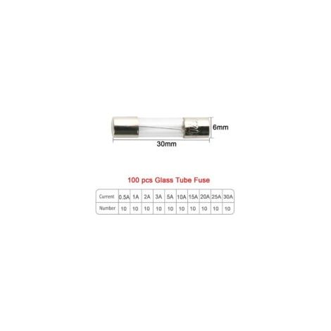 100 fusibles de tubo de vidrio + 20 asientos para fusibles + 5 portafusibles de tornillo, con caja de plástico transparente - Crezuo