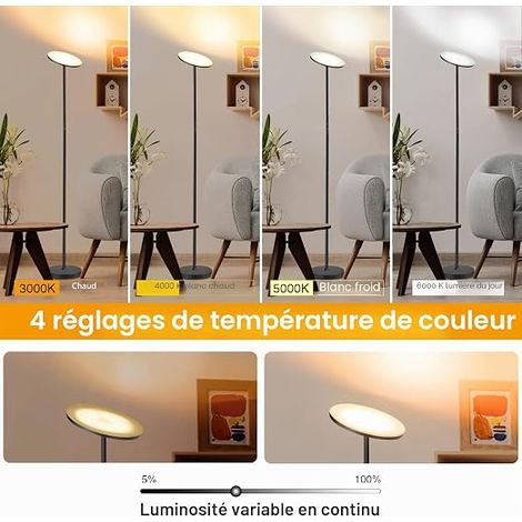 LED Floor Lamp, 30W/3000LM, 3000K-6000K, Black (1/4)
