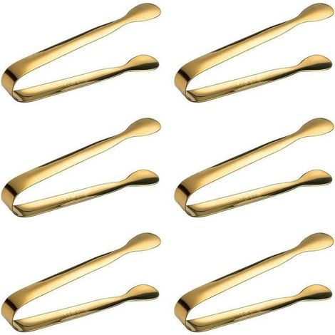 Pinces à Sucre - Qualité Premium - Acier Inoxydable - Lot de 6 - 11CM - Couleur Or (1/4)