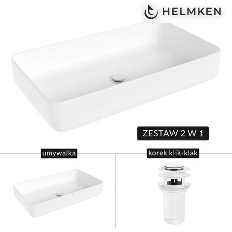 Helmken 48760000 Aufsatzwaschbecken (60x34) Weiß + Click-Clack-Ablauf Weiß (1/5)