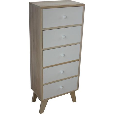 King Home Paulownia Holzschrank 40x25x100h cm 5 Schubladen