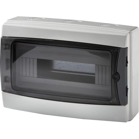 Centralino da parete 12 moduli con portello fumé, grigio RAL 7035, 280x220x100 mm, IP65, ideale per installazioni elettriche interne ed esterne