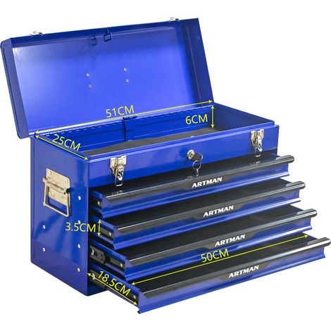 Boîte à outils portable avec bouchons et conteneur à serrure métallique. Structure intégrée pour cuves de refroidissement industrielles,bleu et noir.