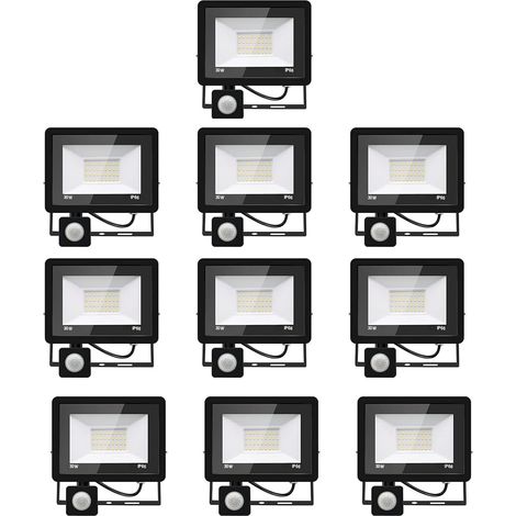 10PACK - Projecteur LED détecteur de mouvement 20W,2000LM Projecteur LED Exterieur Avec Detecteur Blanc Chaud(3000K) Imperméable IP66 Projecteur LED exterieur de sécurité pour, garage, couloir