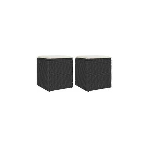 Tabourets jardin coussins 2 pcs noir 40x40x43 résine tressée (1/5)