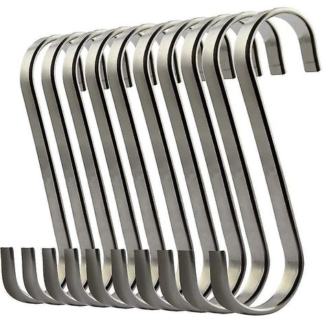 Lot de 10 crochets plats en acier inoxydable en forme de S, crochets pour casseroles, crochets de cuisine, cintres robustes. (1/5)