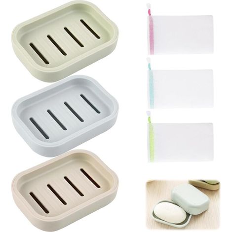 Set of 3 Soap Dishes, Waterproof Travel Soap Containers with Soft Bags, Ideal for Home, Travel and Camping, Keep Your Soap Dry and Clean (1/5)