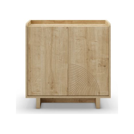 KAELO - Commode 2 portes 80cm en mélamine - Chêne clair (1/5)