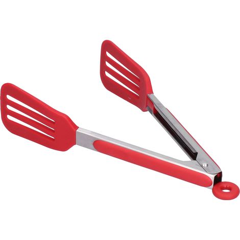 Spatule alimentaire en acier inoxydable et silicone, pince à steak, ustensiles de cuisine pour barbecue, rouge de 23 cm (9 pouces), accessoires pour grillades et cuisson au barbecue. (1/5)