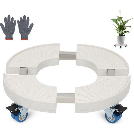 Chariot à plantes sous-verre blanc stable mobile sous-verre extérieur rond 38 cm à 52 cm (1/5)