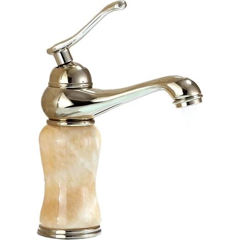 Robinet de lavabo de style ancien, eau chaude et froide, base en topaze, poignée dorée, tuyau d'arrivée d'eau non inclus. (1/5)